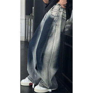 Hip hop fashion street spring men and women fashion personality washed curved knife jeans couple loose retro wide leg pants y2k